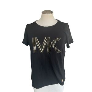 Michael Kors MK Studded Logo Black Short Sleeve Tee Womens M